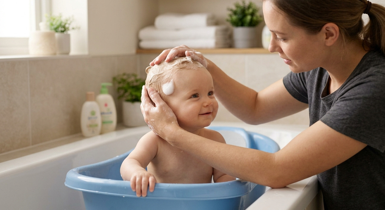 Bezpečná dětská koupel bez slz, jemné mytí vlasů a ochrana citlivé pokožky miminka